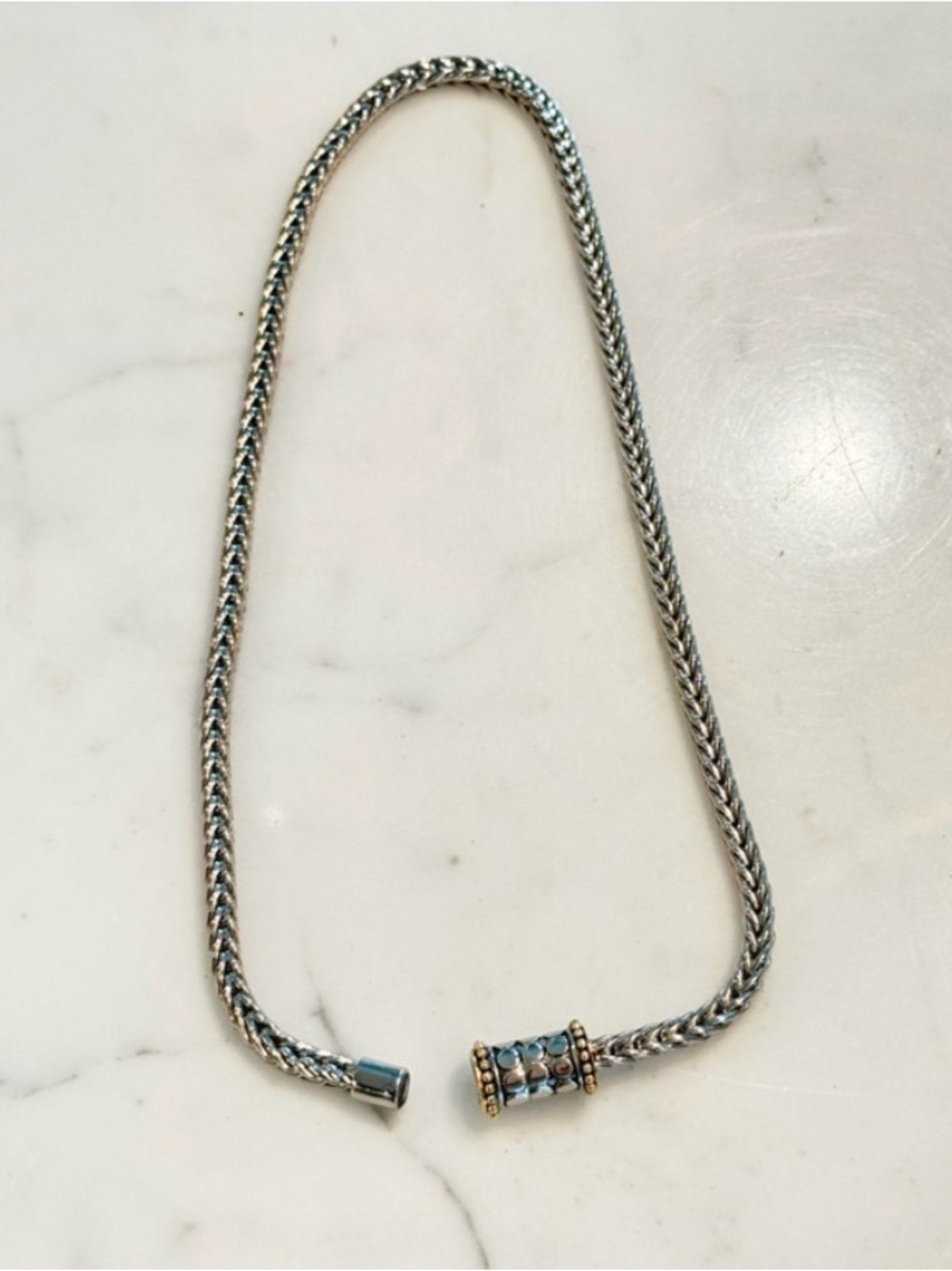 Silver Weave Two-Tone Rope Chain Necklace with Magnetic Clasp - Picture 4 of 11